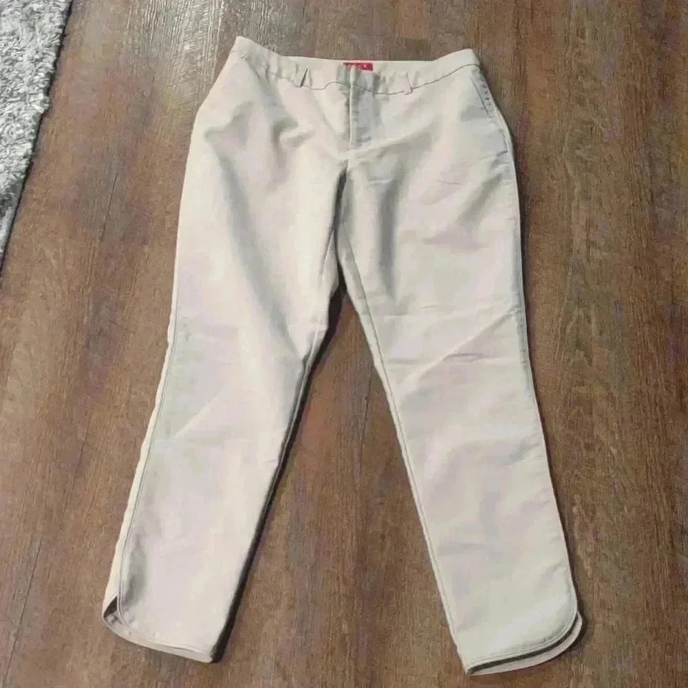 Elle cream/tan stretch business‎ casual curved hem dress pants women's 10